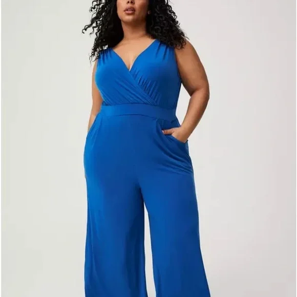 Torrid Blue Studio Knit Surplice Tie Back Jumpsuit - Picture 5 of 9
